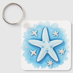 Starfish in Blue Key Ring