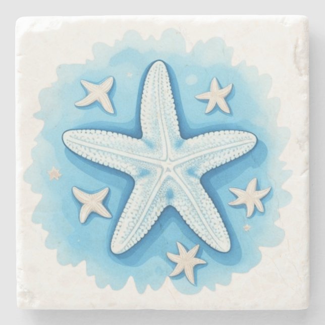Starfish in Blue Stone Coaster (Front)