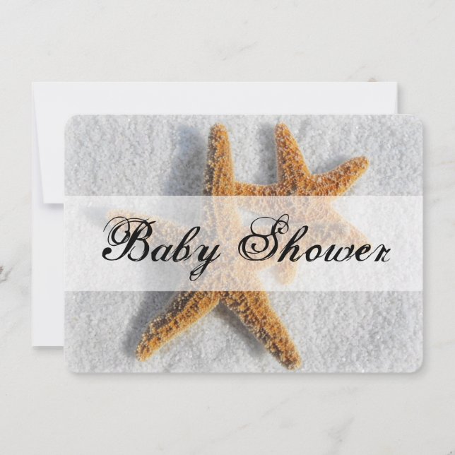 Starfish in Sand Beach Theme Baby Shower Invitation (Front)