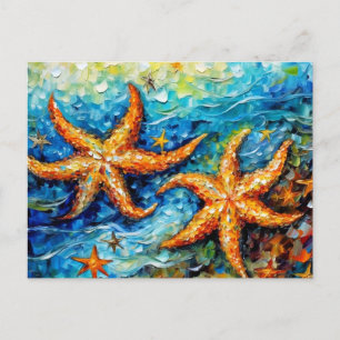 Starfish in Swirling Underwater Oil Painting Postcard