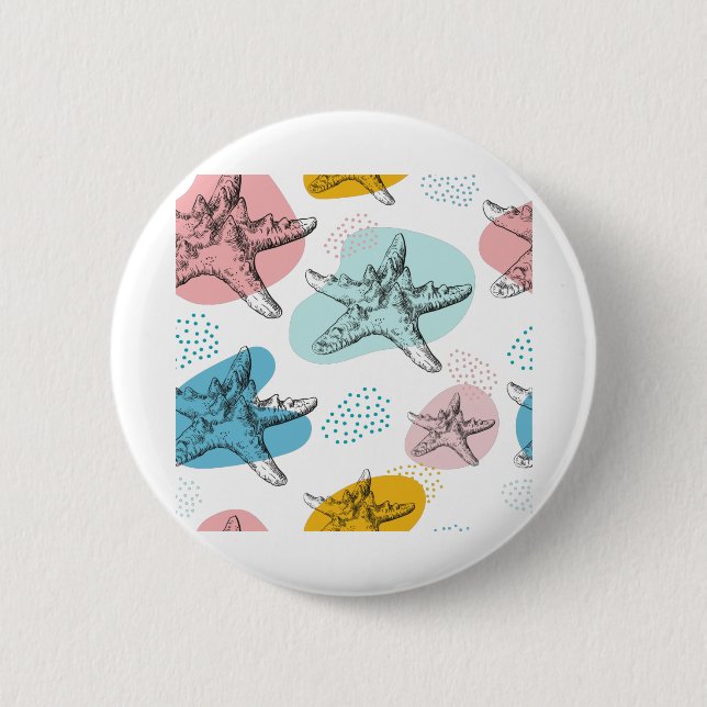 Starfish in trendy colours elegant pattern 6 cm round badge (Front)
