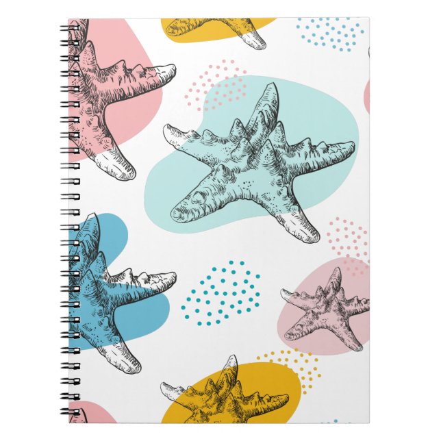 Starfish in trendy colours elegant pattern notebook (Front)