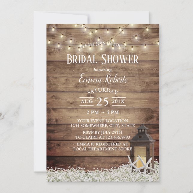 Starfish & Lantern Rustic Floral Bridal Shower Invitation (Front)