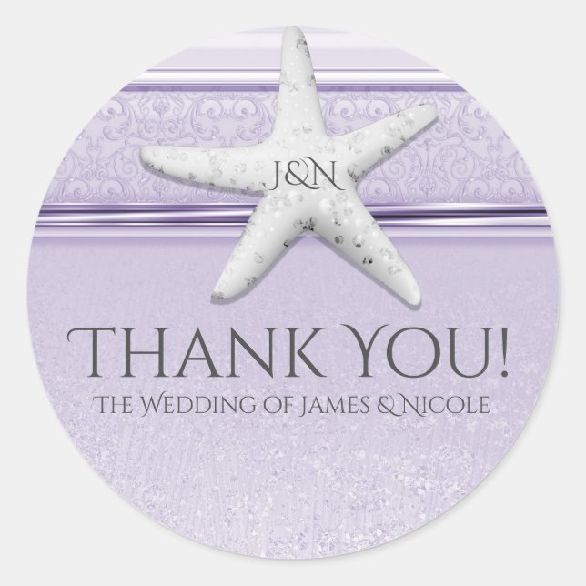 Starfish Lavender Purple Elegant Beach Favour Classic Round Sticker (Front)