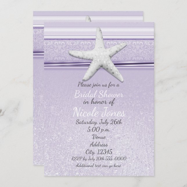 Starfish Lavender Purple Elegant Beach Invitations (Front/Back)