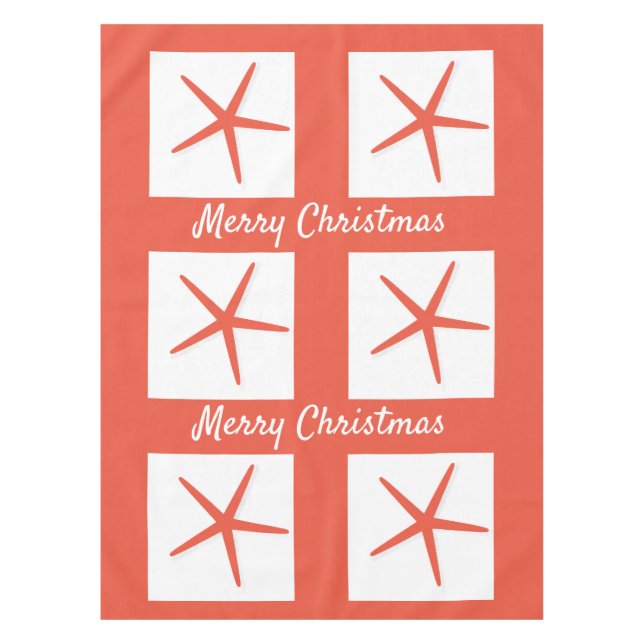 Starfish Merry Christmas White Coral Orange 2023 Tablecloth (Front)