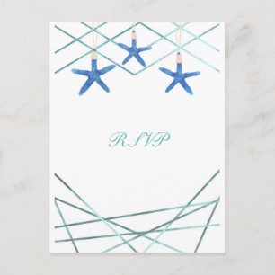 Starfish & Modern Line Elegant Beach Wedding RSVP Invitation Postcard