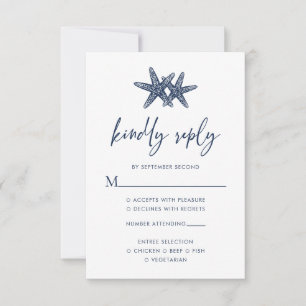 Starfish Modern Navy Blue Beach Wedding RSVP Card