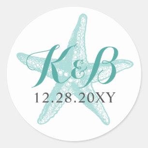 Starfish Monogram Beach Wedding Seal Sticker