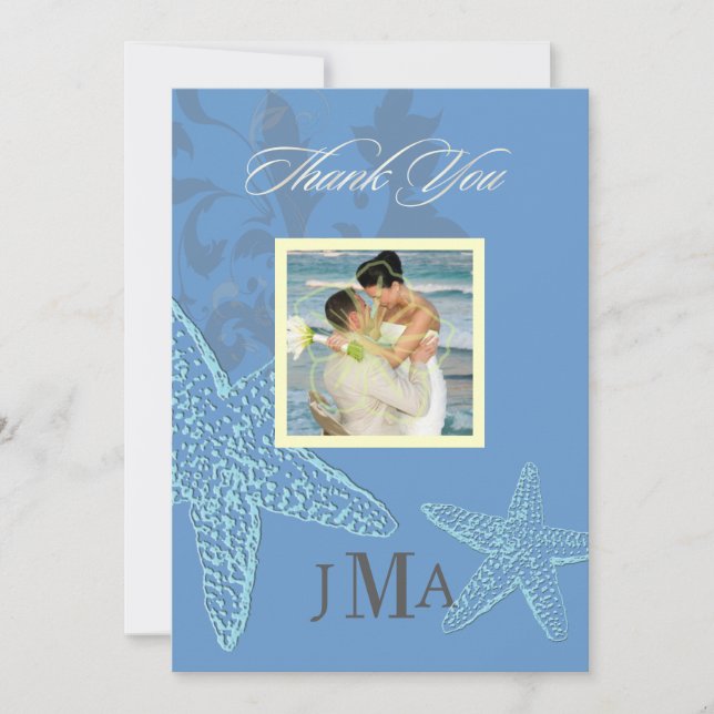 Starfish, Monogram Thank you cards, Flat Card (Front)