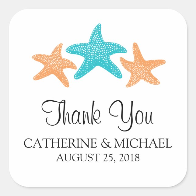 Starfish Monogram Wedding Square Sticker (Front)