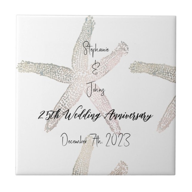 Starfish Monograms 25th Wedding Anniversary Custom Tile (Front)