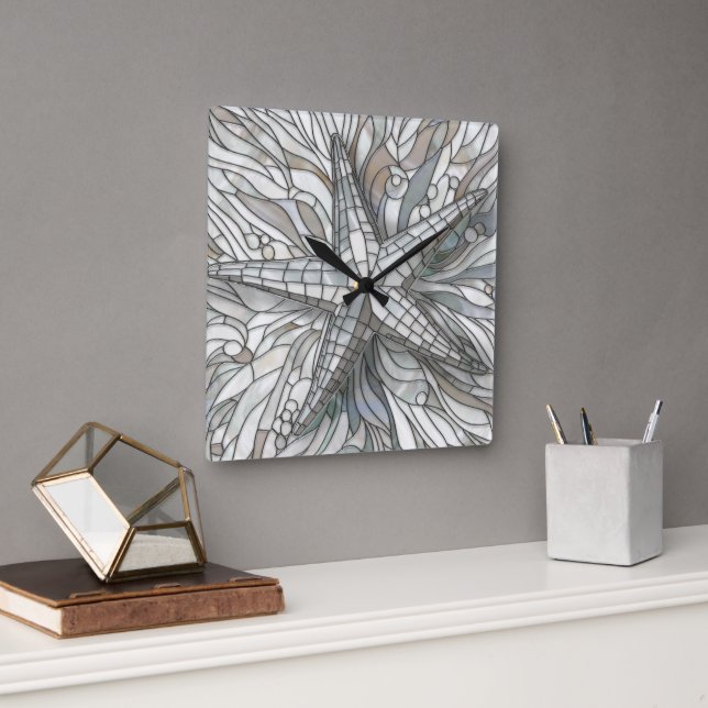Starfish mosaic art - Mother of pearl Square Wall Clock (Office)