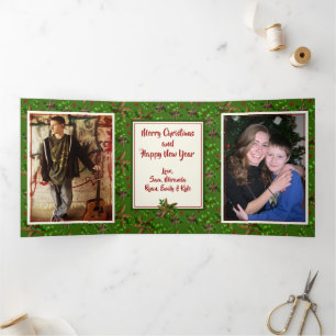 Starfish n Holly Two Big Photos Folded Christmas Tri-Fold Holiday Card