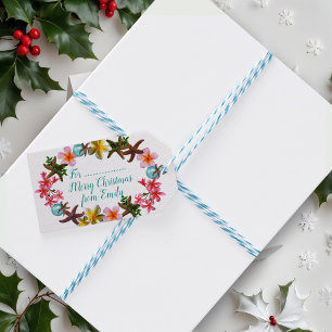 Starfish n Plumeria Flowers Christmas Border Gift Tags