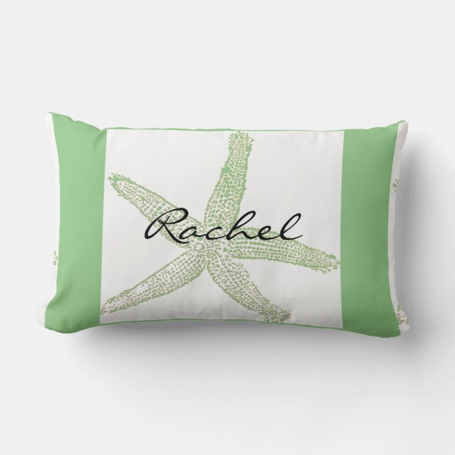 Starfish Name Template Beach Sage Green White Lumbar Cushion (Front)