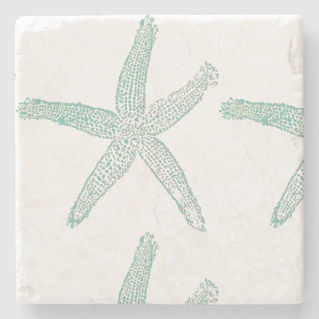 Starfish Nautical Beach Teal Seafoam Green Blue Stone Coaster (Front)