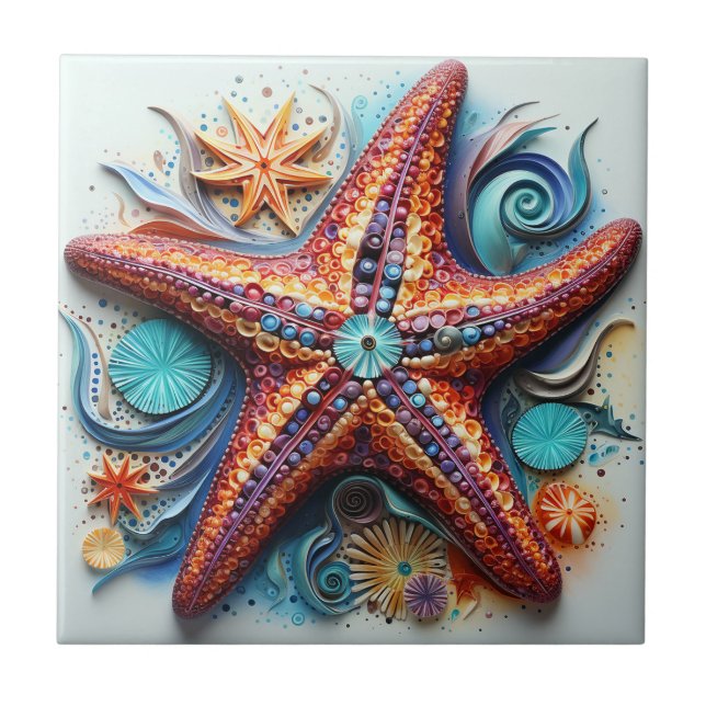 Starfish Nautical Coastal Beach Tile (Front)