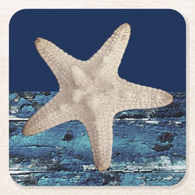 Starfish Nautical Navy Blue Beach Coasters (Front)