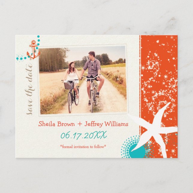 Starfish Nautical Wedding Photo Save the Date Announcement Postcard (Front)