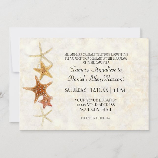 Starfish Nautilus Scallop Sea Shell Modern Pattern Invitation (Front)