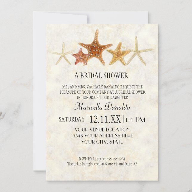 Starfish Nautilus Scallop Sea Shell Modern Pattern Invitation (Front)