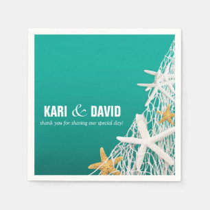 Starfish Netting Beach Cocktail Party aqua Napkin