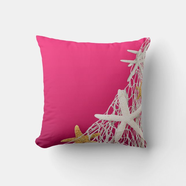 Starfish Netting Beach Wedding | fuschia Cushion (Front)