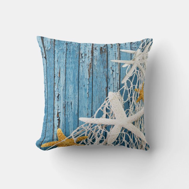 Starfish Netting Beach Wood | blue Cushion (Front)