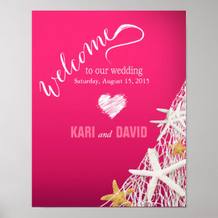 Starfish Netting Wedding Welcome Sign fuschia