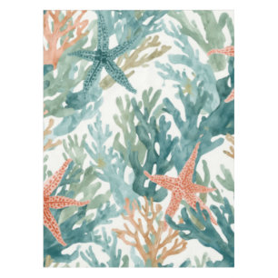 Starfish Ocean Coral Sealife Teal Orange Tablecloth