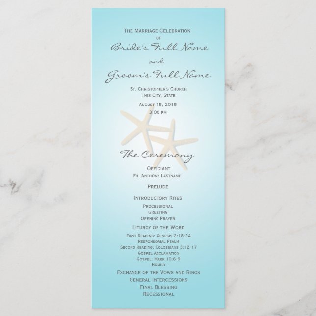 Starfish Ocean Dreams Wedding Program Programme (Front)