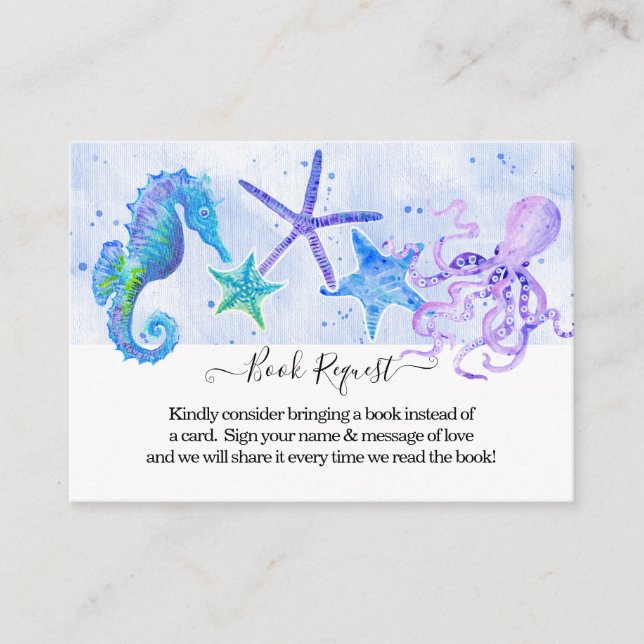 Starfish Octopus Seahorse Beach Blue Baby Shower Enclosure Card (Front)