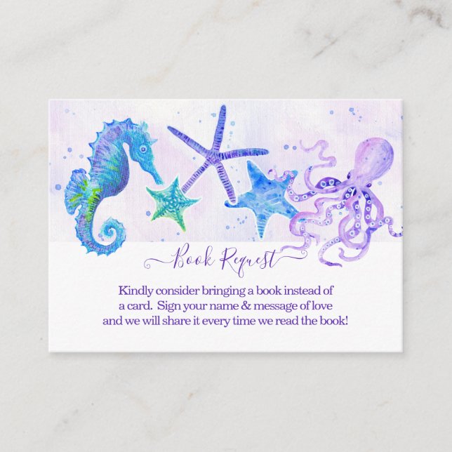 Starfish Octopus Seahorse Beach Girl Baby Shower Enclosure Card (Front)