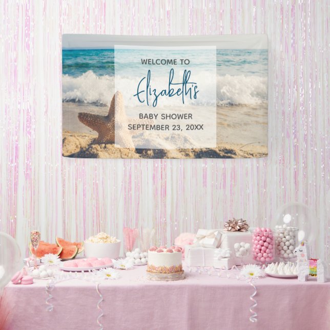 Starfish on a Sandy Beach Photograph Baby Shower Banner (Party)