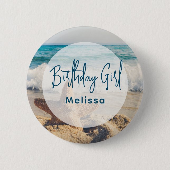 Starfish on a Sandy Beach Photograph Birthday Girl 6 Cm Round Badge (Front)