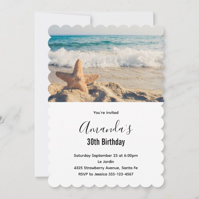 Starfish on a Sandy Beach Photograph Birthday Invitation (Front)