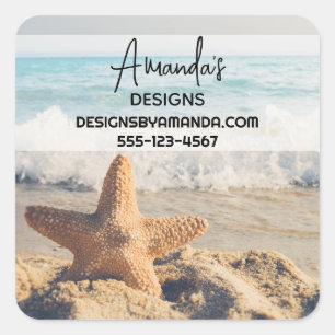 Starfish on a Sandy Beach Photograph Business Square Sticker