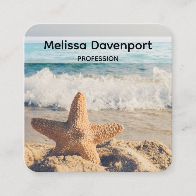 Starfish on a Sandy Beach Photograph Square Business Card (Front)