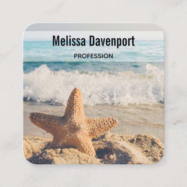 Starfish on a Sandy Beach Photograph Square Business Card (Front)