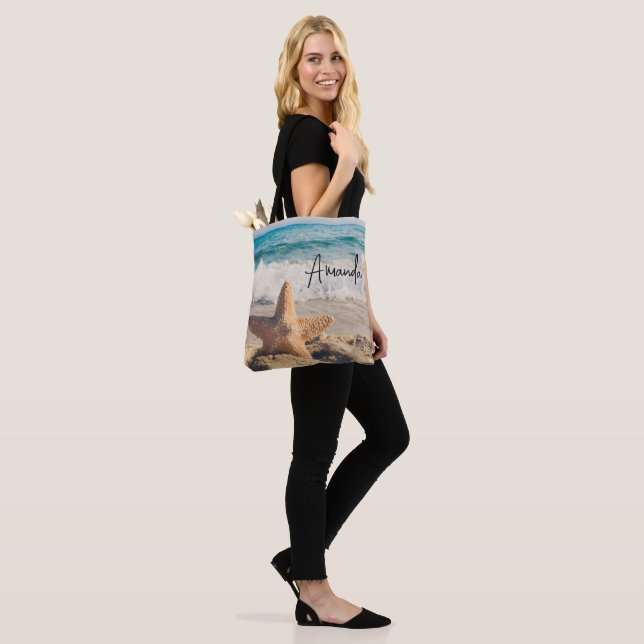Starfish on a Sandy Beach Photograph Tote Bag (On Model)