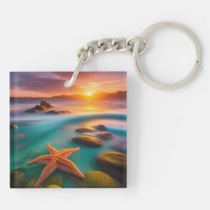 Starfish on beach at Dawn Key Ring