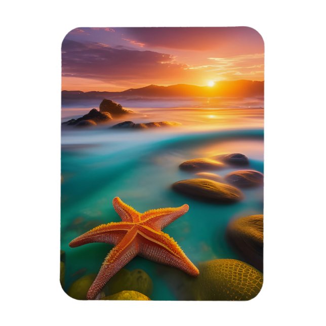 Starfish on beach at Dawn  Magnet (Vertical)