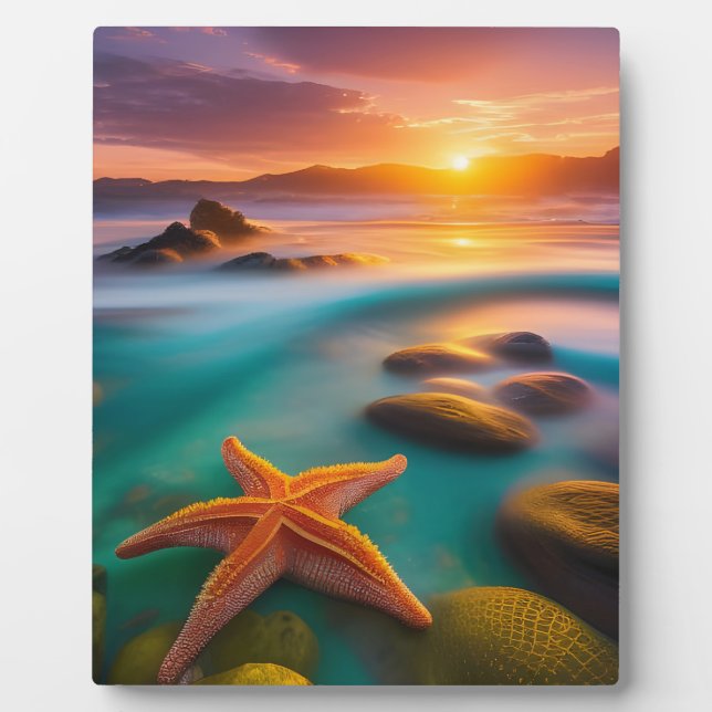 Starfish on beach at Dawn  Plaque (Front)