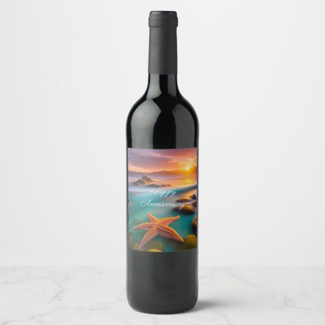 Starfish on beach at Dawn  Wine Label (Front)