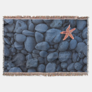Starfish On Black Rocks Along The Coast   Iceland Throw Blanket