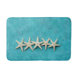Starfish on Ocean Blue Background Bath Mat