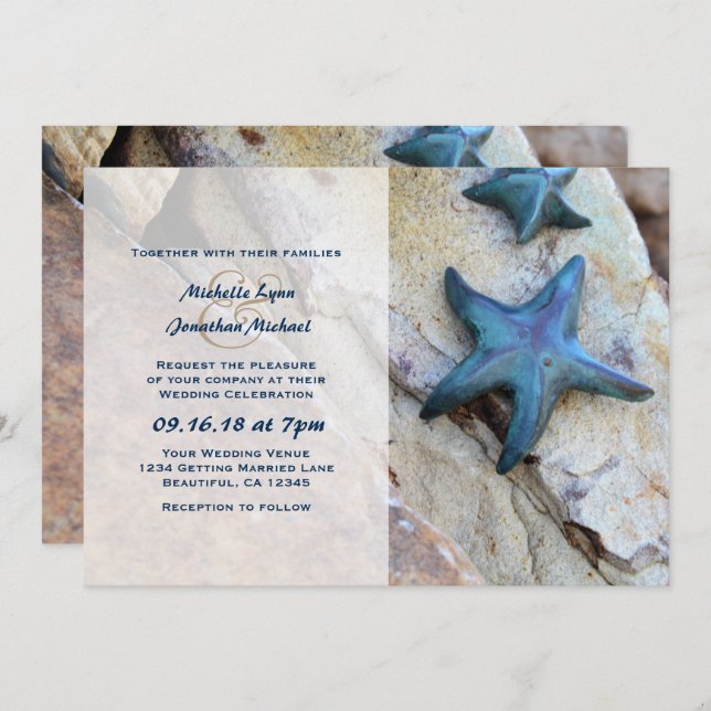 Starfish on Rocky Background Beach Wedding Invitation (Front/Back)
