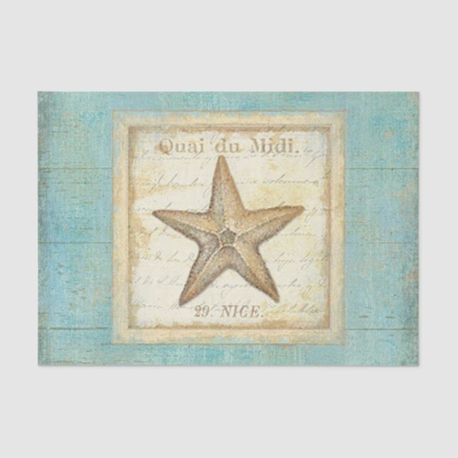 Starfish on Teal Wood Tissue Paper (Front)