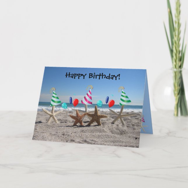 Starfish on the Beach Birthday Card (Front)